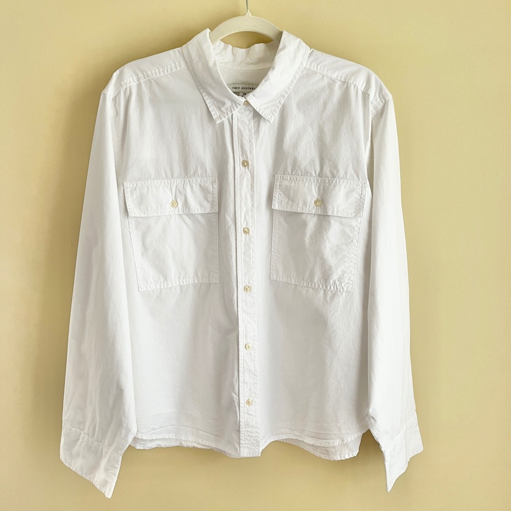Free Assembly Button Up Shirt Women's 2XL White Cotton Classic Preppy Coastal